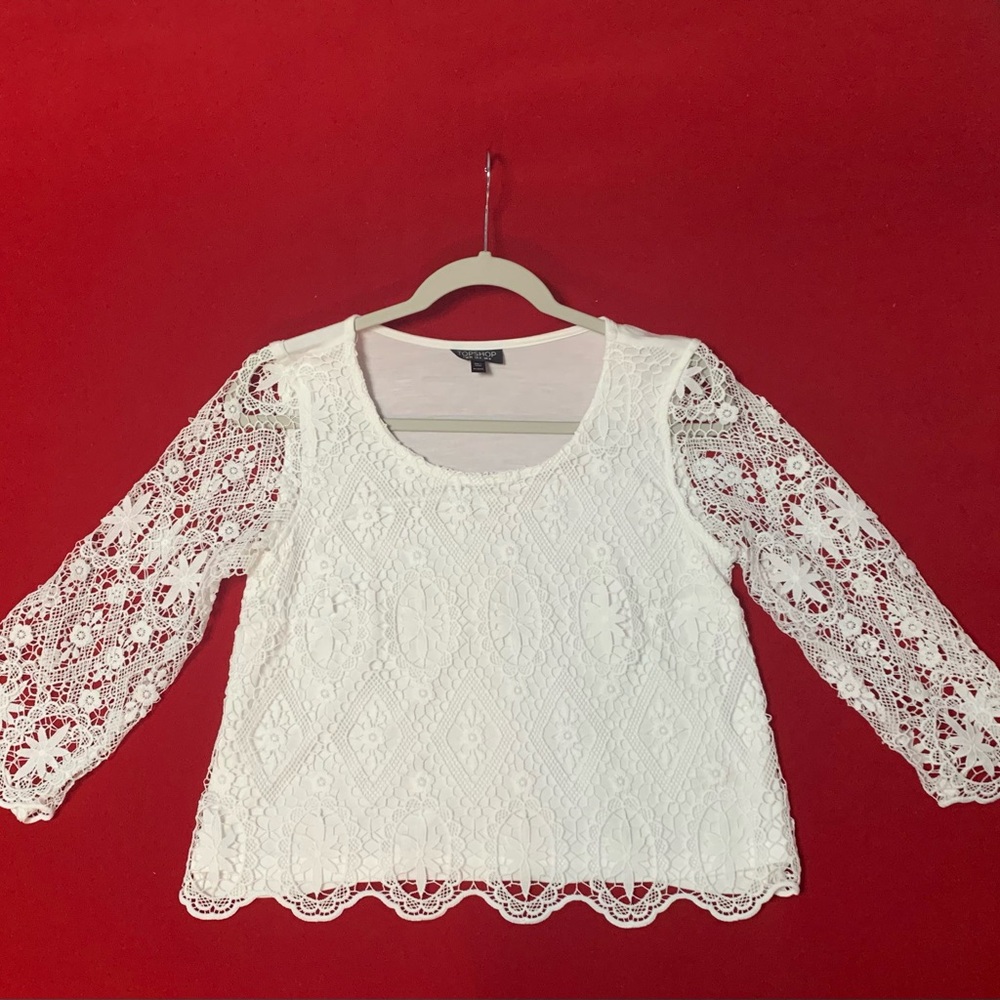TOPSHOP white lace overlay top